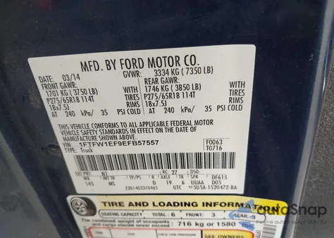 2014 Ford F-150 Xlt z USA, uszkodzony, nr VIN 1FTFW1EF9EFB57557